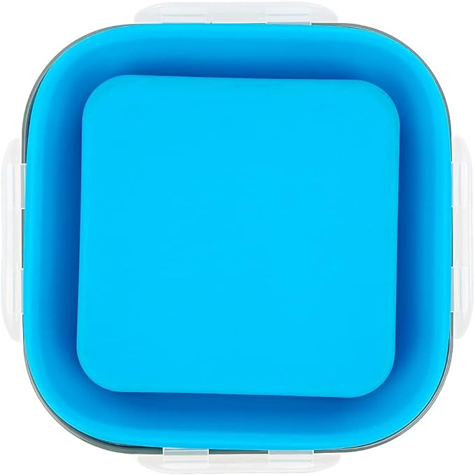 CARTINTS 900ml Collapsible Bowl With Plastic Lid for Camping, Silicone Lunch Container Set Includes Foldable Spoon, Space-Saving Travel Food Container, Microwave Freezer Safe, Blue