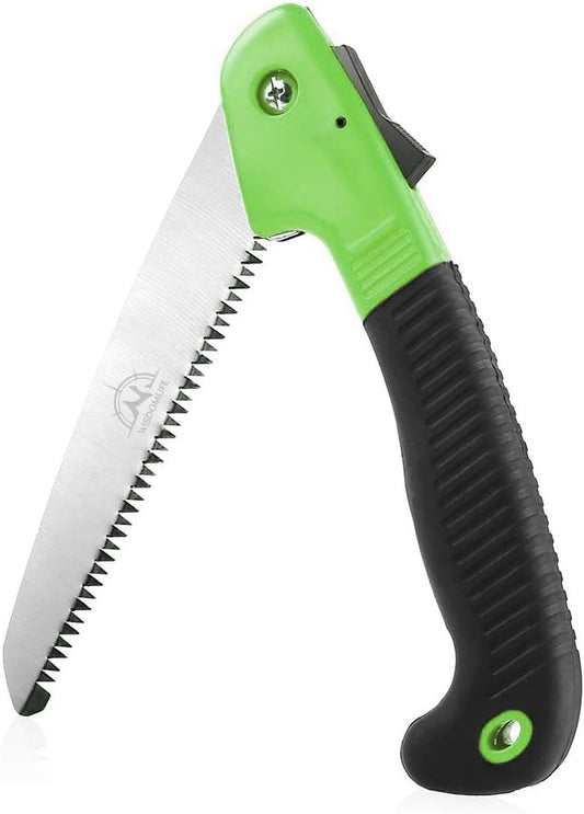 Folding Pruning Saw, 7"/180mm Sharp Hand Saw With Premium Secure Lock Comfort Soft Grip, Compact Sturdy Tree Trimmer for Garden Branch, Camping (Green/Black)