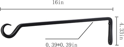 16 inch Plant Hanger, Sturdy Hanging Plant Bracket Outdoor, Hanging Plant Wall Hook Heavy Duty, for Hanging Bird Feeders, Planters, Lanterns, Wind Chimes, Indoor/Outdoor Use, Black, Set of 4