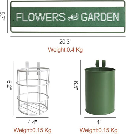 Vintage Metal Hanging Flower Pot Rustic Wall Mounted Planter Bucket 4 Basket Farmhouse Plants Holder with Detachable Hooks for Garden Railing Fence Patio Yard Outdoor Decor Green