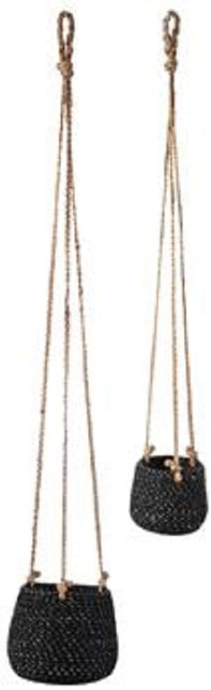 Karma, Hanging Woven Jute Basket Planter Set, Heathered Gray