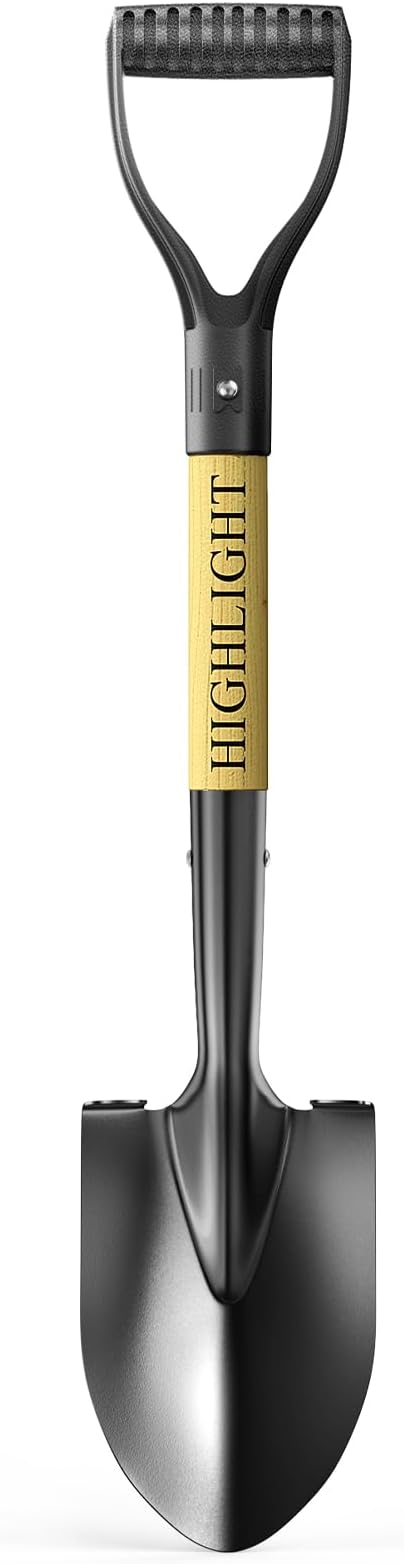HIGHLIGHT Kids Shovel, Small Shovels for Digging, Overall Length 28 Inches, Mini D Handle, Gardening Shovel, Metal Beach Shovel, Camping, Snow, Wood Handle