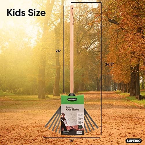 Leaf Rake, Grey Kid Size Leaf Collector, Bulk Pack Gardening Rake, 24-Pack Plastic Rakes with Wood Handle, by Superio