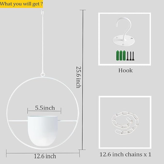 Hanging Planter Indoor Modern Boho Plant Pot Metal Wall and Ceiling Plant Holder, Mid Century Minimalist Flower Pot for Hanging Plants(White)