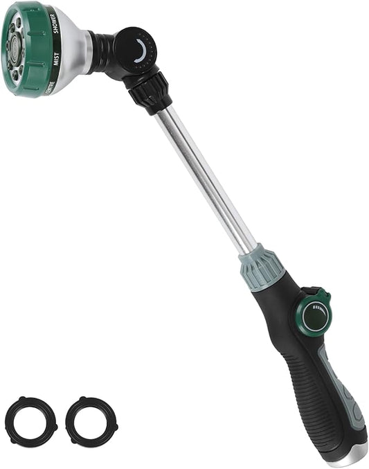 Watering Wand for Garden Hose, 17.5 Inch, 8 Spray Patterns, Garden Hose Nozzle with Thumb Flow Control, Adjustable Water Sprayer with Pivoting Head, Ideal for Hanging Baskets and Shrubs