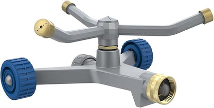 Sprinklers for Yard, 3-Arm Metal Sprinkler with Wheel Base, 360-degree Automatic Rotary Lawn Sprinkler System for Garden Yard