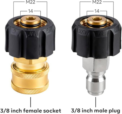 Pressure Washer Hose 25FT with 3/8 Inch Quick Connect, Kink Resistant High Tensile Wire Braided, with 2 pcs M22 14mm Adapter Set, 4200 PSI Power Washer Hose