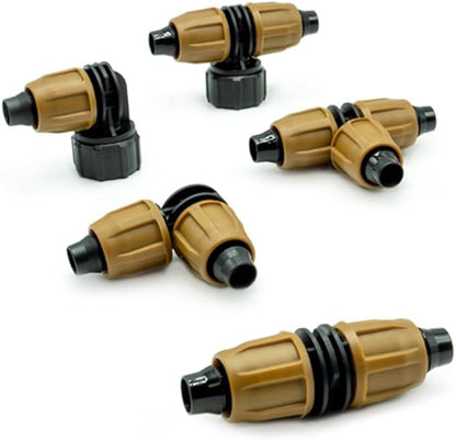 (5-Pack) 1/2" Universal Nut-Lock Coupling Drip Irrigation Tubing Compression Fitting Connector (Fits All Tubing .530, .600 and .620 ID (16, 17, 18 mm) (Coupling 5-Pack)