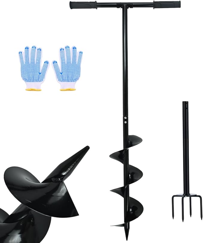 2 in 1 Hand Auger Spiral Drill for Planting, 6 X 42.9inch Post Hole Digger Manual Auger for Fence Posts, Sand, Bulb,Seedlings, Tree, Mail Box, Manual Garden Spiral Hole Digging Drill with Non-Slip.