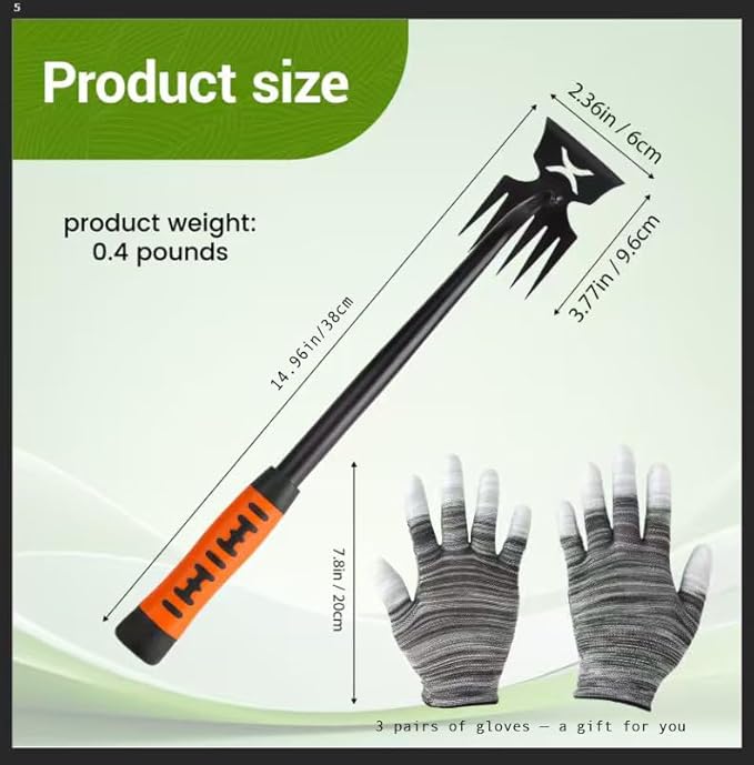 Weed Puller Tool-3-Piece Weed Pulling Tools, Manganese Steel 6-Teeth Multi-Purpose Gardening Manual Weeding Tools for Yard and Garden（HT3077G）