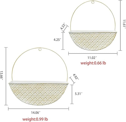 2-Piece Metal Planter Wall Hanging Baskets Decor Half-Moon Wall Mount Planter Set for Shabby Chic Farmhouse Outdoor Indoor Wall Decor