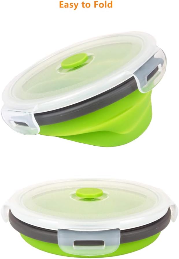 CARTINTS Green Silicone Collapsible Food Storage Containers-Prep/Storage Bowls with Lids - Round Silicone Food Storage Containers - Microwave and Freezer Safe 3Pack