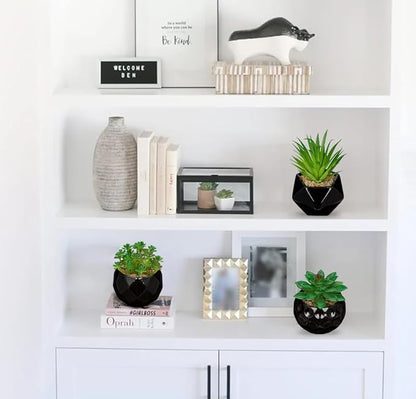 Briful Artificial Succulents Plants in Ceramic Pots, 3 Pack Faux Succulent Set with Black Geometric Planters – Modern Desk Decor for Home Office Shelf Bathroom, Small Fake Plants Potted