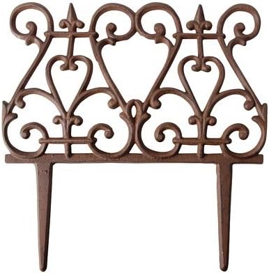 Bulk Pack of 12 Esschert Design Scroll Garden Fence Pieces, 11" H – Cast Iron Decorative Border Edging with Scroll & Finial Design, Rust Finish – Elegant Landscape or Flower Bed Fencing
