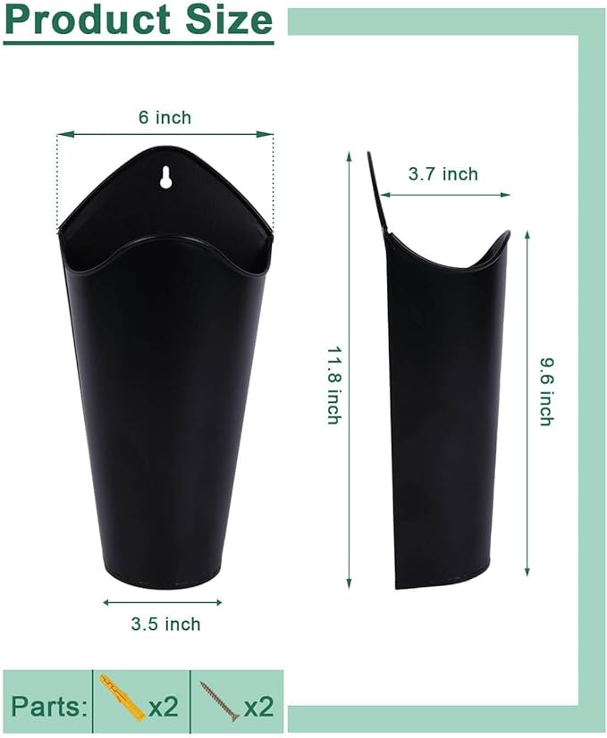 vensovo 12 Inches Galvanized Wall Planters - 2 Packs Metal Tin Vases for Flowers Indoors, Farmhouse Hanging Planter Tall Flower Holder for Country Decor Outdoors, Black