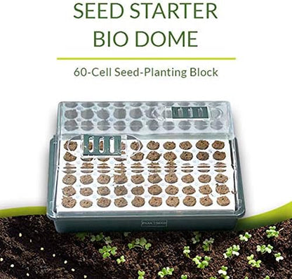 Park Seed Bio Dome Seed Starter Kit with 60 Cell Planting Block, Base Tray, Humidity Dome & 60 Bio Sponges