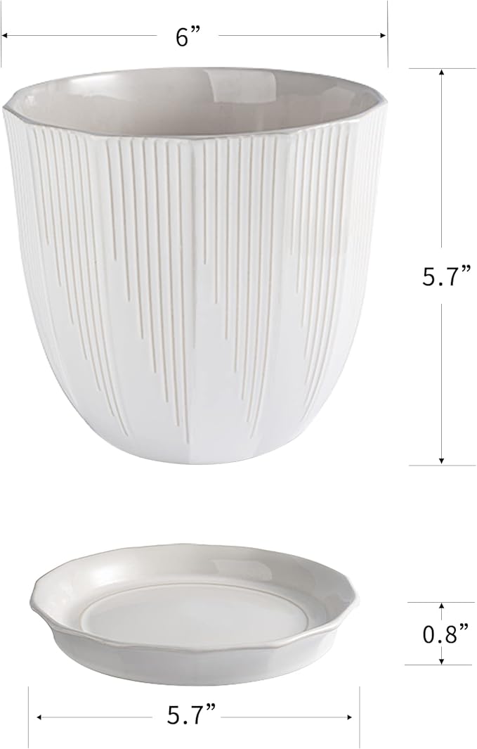 ADN Ceramic Planter, 6 Inch Plant Pots for Plants Modern Decor Indoor Flower Pot with Saucer and Drainage Hole, White