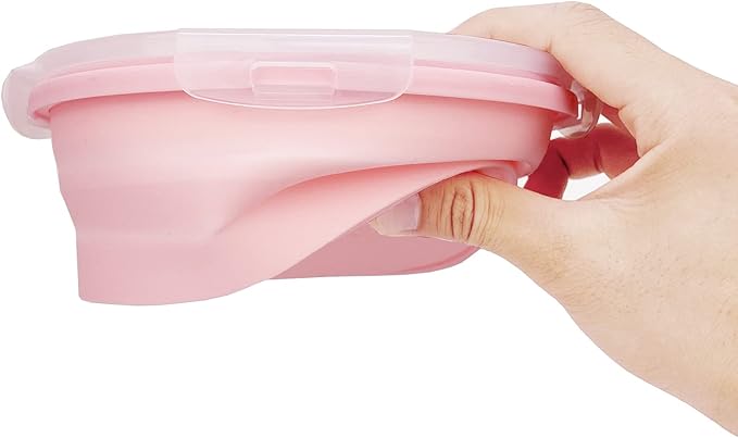 CARTINTS Silicone Collapsible Food Storage Containers-Prep/Storage Bowls with Lids – Set of 4 Round Silicone Lunch Containers – Microwave and Freezer Food Containers(pink)