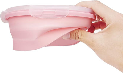 CARTINTS Silicone Collapsible Food Storage Containers-Prep/Storage Bowls with Lids – Set of 4 Round Silicone Lunch Containers – Microwave and Freezer Food Containers(pink)
