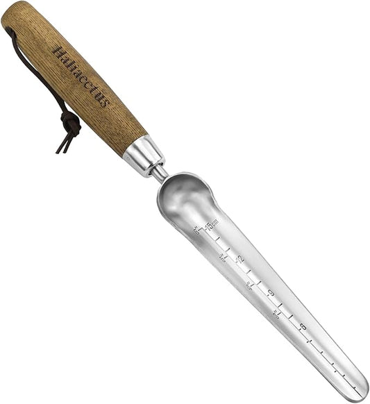 Haliaeetus Seeding Widger with 6'' Scale, Stainless Steel Planting Trowel for Repotting, Long and Narrow Widger for Weeding from Tight Areas, Hand Transplanter with Wood Handle for Planting, Digging