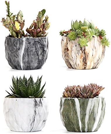SE SUN-E Sun-E Modern Style Marbling Ceramic Flower Pot Succulent/Cactus Planter Pots Container Bonsai Planters with Hole 3.35 Inch Gift Idea(4 in Set) Plants Not Included