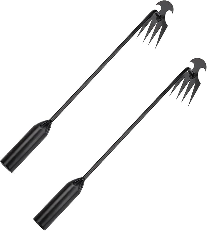Garden weeding tool 4-tooth manganese steel forged manual weeder Portable root weeding tool Suitable for vegetable gardening backyard farm planting 19.7-inch gardening weeding tool (2-pack)