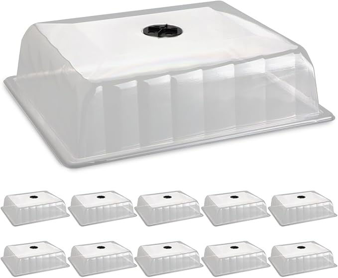 10-Pack Leak-Proof Humidity Domes, Plastic Clear Seed Starter Dome, Seed Starter Tray Covers Humidifying and Insulating for Greenhouse Germination and Garden Growing (16"×13", 4" Height)