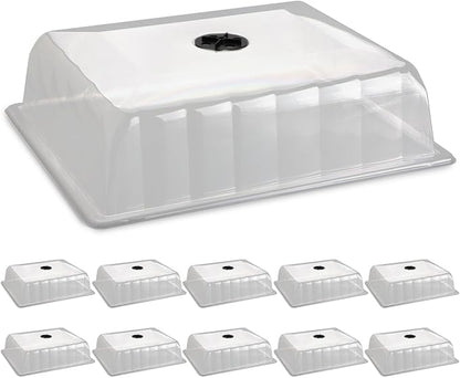 10-Pack Leak-Proof Humidity Domes, Plastic Clear Seed Starter Dome, Seed Starter Tray Covers Humidifying and Insulating for Greenhouse Germination and Garden Growing (16"×13", 4" Height)
