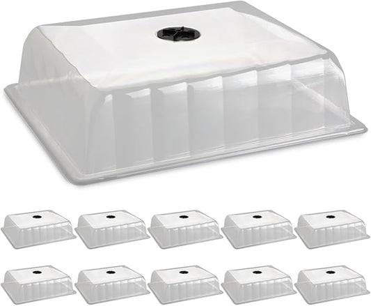 10-Pack Leak-Proof Humidity Domes, Plastic Clear Seed Starter Dome, Seed Starter Tray Covers Humidifying and Insulating for Greenhouse Germination and Garden Growing (16"×13", 4" Height)