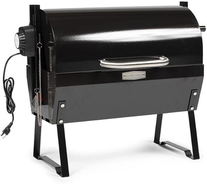 Ash & Ember 4W Rotisserie Spit Roaster Grill, Rated 33 LB, Horizontal Adjustable Spit Rod for Outdoor Charcoal BBQ with Hood, Roast Chicken, Lamb, Pig, Beef