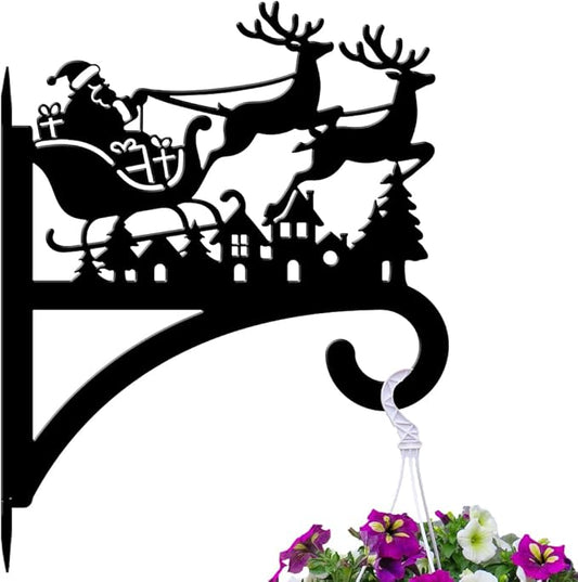 peacoblue Iron Plant Hangers Hooks for Outdoor Indoor Hanging Plant Flower Fern Pot Lantern Bird Feeder,11.8"x15.2" Weather Resistant Metal Wall Holder for Porch Garden Farmhouse(Santa Claus and Elk)