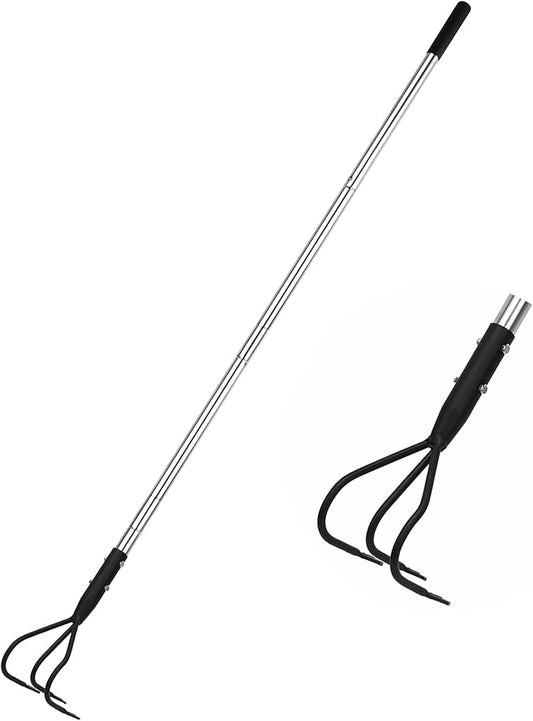 3-Tine Long Handle Tiller, Garden Cultivator with 55"-15.5" Adjustable Handle, for Loosening Soil, Tilling, Weeding and Fertilizing, Suitable for Elderly and Women