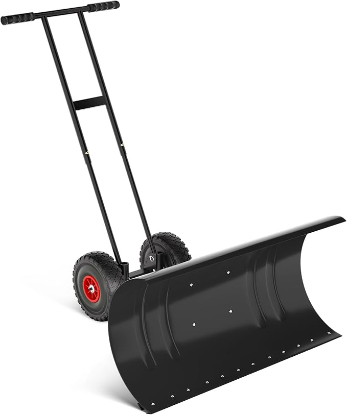 36” Snow Shovel for Driveway,Heavy Duty Wheeled Rolling Shovels 5 Position Angled Blade, Ergonomic Handle & Rubber Wheels for Efficient Snow Removal, Snow Plow for Doorway,Driveway and Sidewalks
