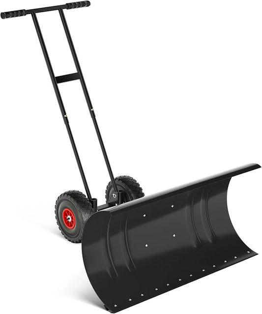 36” Snow Shovel for Driveway,Heavy Duty Wheeled Rolling Shovels 5 Position Angled Blade, Ergonomic Handle & Rubber Wheels for Efficient Snow Removal, Snow Plow for Doorway,Driveway and Sidewalks