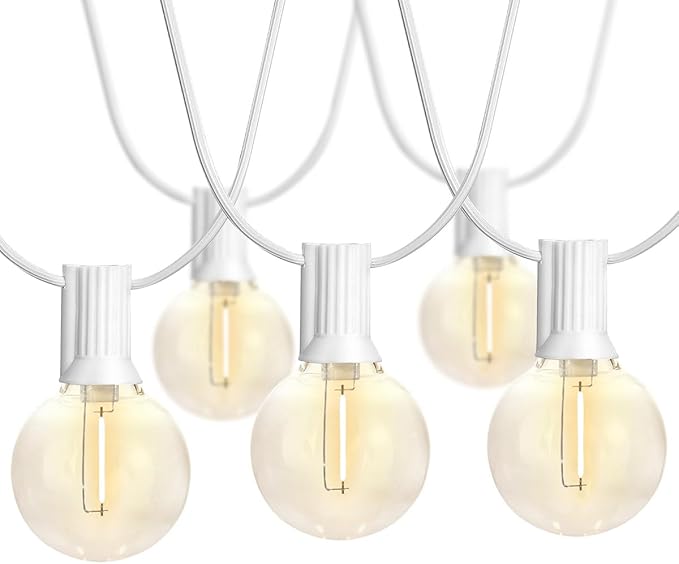 SUNTHIN White Outdoor String Lights, 48FT White Patio Lights with 25 G40 Shatterproof LED Bulbs(1 Spare), Waterproof Hanging Outside Lights for Porch, Deck, Garden, Pergola, Bistro