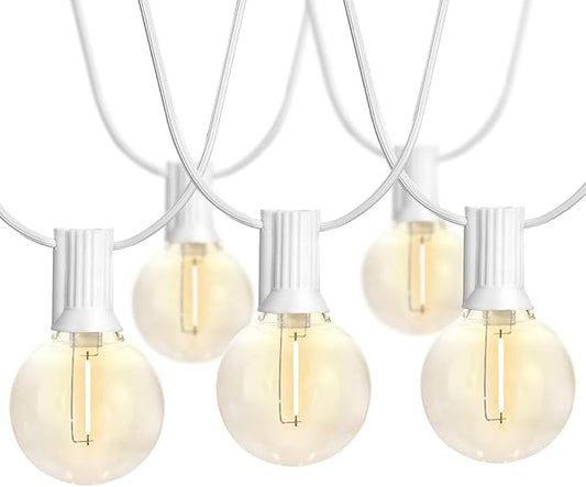 SUNTHIN White Outdoor String Lights, 48FT White Patio Lights with 25 G40 Shatterproof LED Bulbs(1 Spare), Waterproof Hanging Outside Lights for Porch, Deck, Garden, Pergola, Bistro