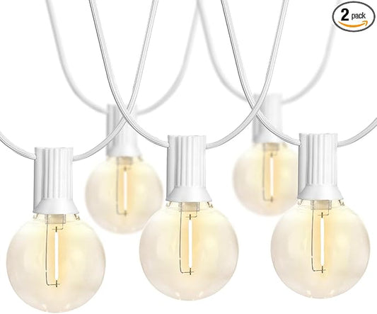 SUNTHIN White String Lights, 97FT White Outdoor Lights with 49 G40 Shatterproof LED Bulbs(1 Spare), Waterproof Conectable Hanging Outside Lights for Yard, Porch, Deck, Garden, Pergola