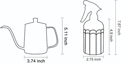 Watering Can for Indoor Plants Long Spout Metal Stainless Steel 21 oz/600 ml Small Watering Can with 14 oz/400ml Glass Plant Mister Spray Bottle for Plants Bonsai