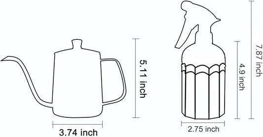 Watering Can for Indoor Plants Long Spout Metal Stainless Steel 21 oz/600 ml Small Watering Can with 14 oz/400ml Glass Plant Mister Spray Bottle for Plants Bonsai