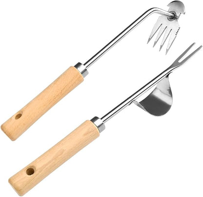 Hand Weeder Tool, Stainless Steel 2 Pcs Weeder Tool for Garden and Farm,Weeding Tool for Gardening,Garden Weeder, Weed Pulling Tool, Weed Puller Tool(Wooden Handle)…
