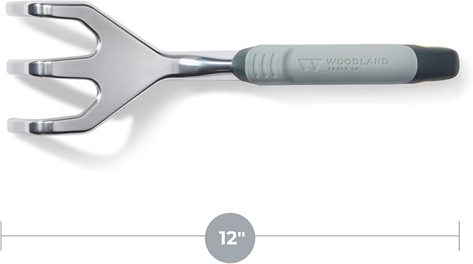 Woodland Tools Heavy Duty Hand Cultivator, 3-Prong Garden Claw Tiller Tool with Anodized Aluminum Head and Soft Ergonomic Grip, Manual Soil Cultivator for Weeding, Digging, and Breaking Up Dirt