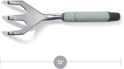 Woodland Tools Heavy Duty Hand Cultivator, 3-Prong Garden Claw Tiller Tool with Anodized Aluminum Head and Soft Ergonomic Grip, Manual Soil Cultivator for Weeding, Digging, and Breaking Up Dirt