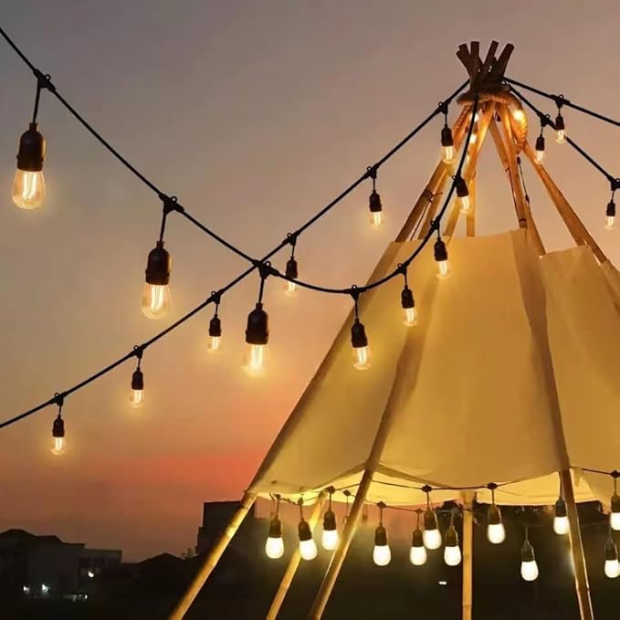 Outdoor String Lights LED 100FT Heavy-Duty Patio Lights String with 32 Dimmable Shatterproof Plastic Bulbs for Gazebo Pergola Bistro Lights Linkable