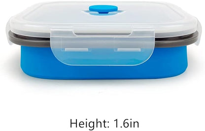 CARTINTS 900ml Collapsible Bowl With Plastic Lid for Camping, Silicone Lunch Container Set Includes Foldable Spoon, Space-Saving Travel Food Container, Microwave Freezer Safe, Blue
