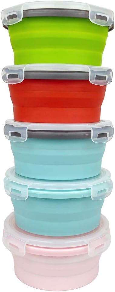 CARTINTS 800ml Silicone Collapsible Food Storage Containers-Prep/Storage Bowls with Lids - Round Silicone Lunch Containers - Microwave and Freezer Safe Set of 5