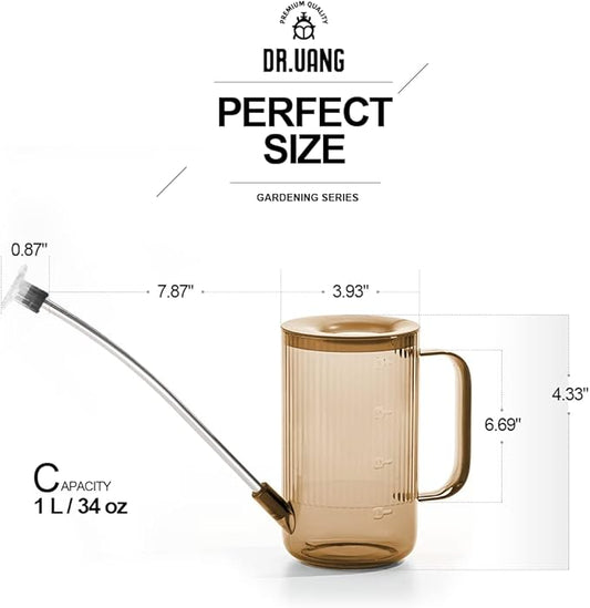 Small Watering Can Indoor Plants with Long Spout (1L, Amber Brown)