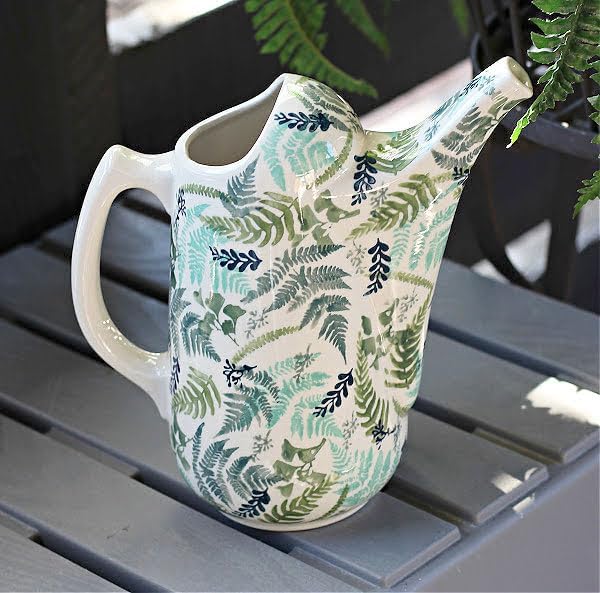 Blue Rose Polish Pottery - Green Woodland Fern Watering Can - 9" Tall - Polish Pottery Watering Can, for The Garden, Patio or Indoor Décor