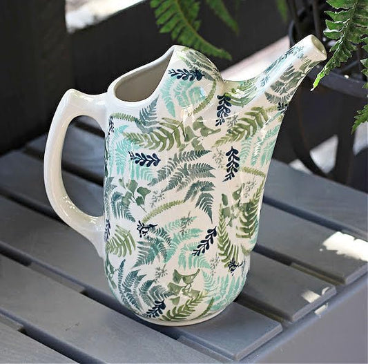 Blue Rose Polish Pottery - Green Woodland Fern Watering Can - 9" Tall - Polish Pottery Watering Can, for The Garden, Patio or Indoor Décor