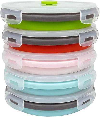 CARTINTS 800ml Silicone Collapsible Food Storage Containers-Prep/Storage Bowls with Lids - Round Silicone Lunch Containers - Microwave and Freezer Safe Set of 5
