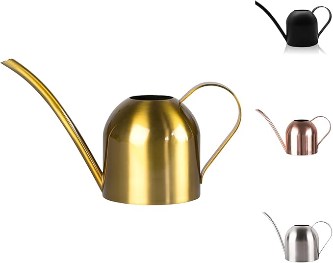 Small Watering Can for Indoor Plants, 15oz/450ml Stainless Steel Long Spout Watering Can for Succulents, Herbs (Gold)